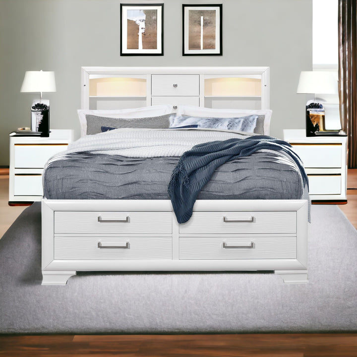 White Solid Wood Full Eight Drawers Bed