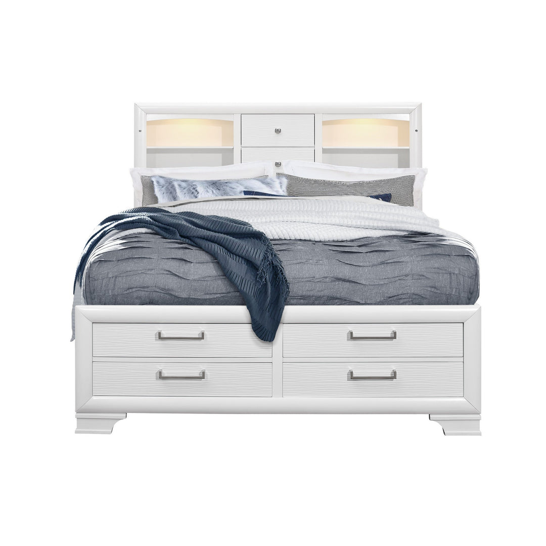 Solid Wood Queen White Eight Drawers Bed