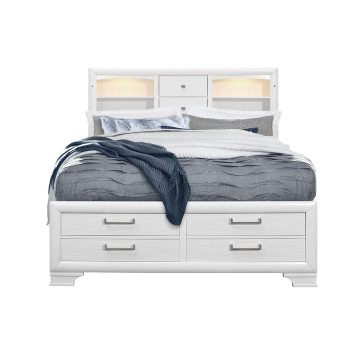 Solid Wood Queen White Eight Drawers Bed