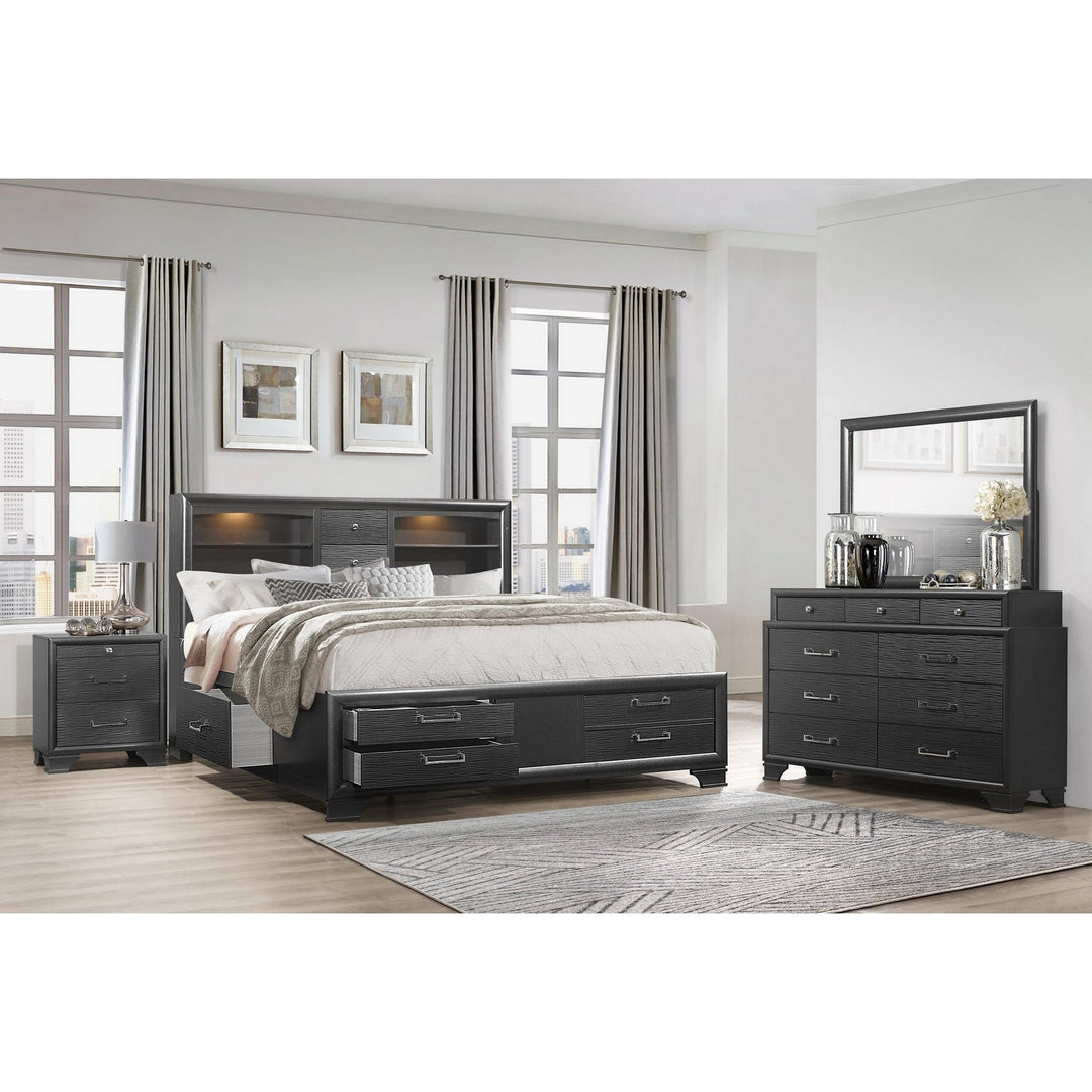 Solid Wood Full Gray Eight Drawers Bed