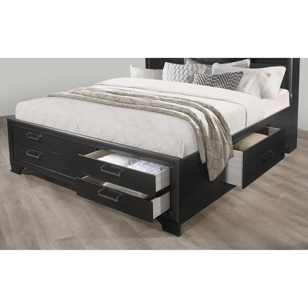 Solid Wood King Gray Eight Drawers Bed