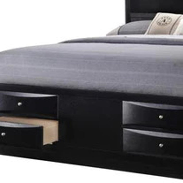 Solid Wood King Black Eight Drawers Bed