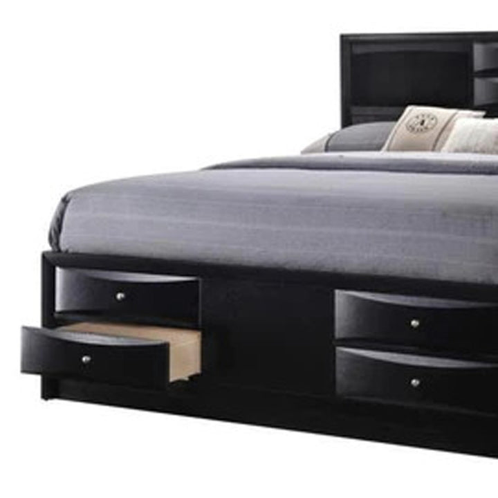 Solid Wood King Black Eight Drawers Bed