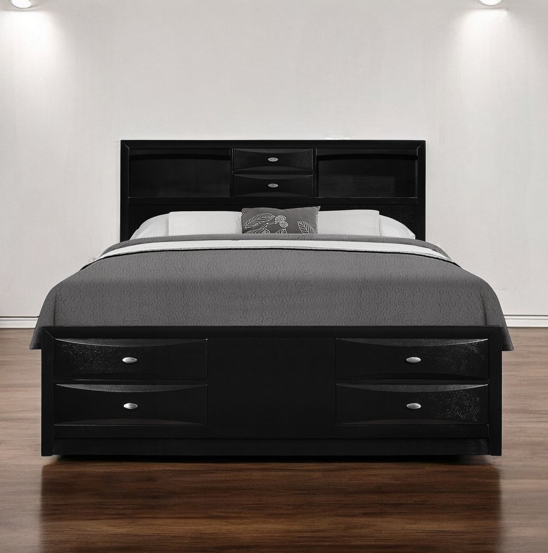 Solid Wood King Black Eight Drawers Bed