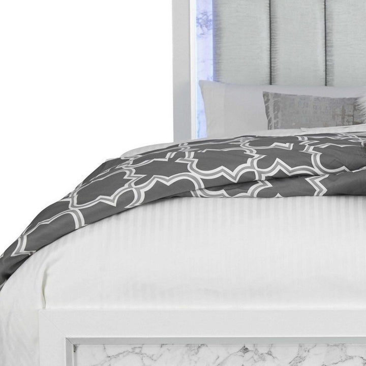 Modern Luxurious White Full Bed With Padded Headboard  Led Lightning