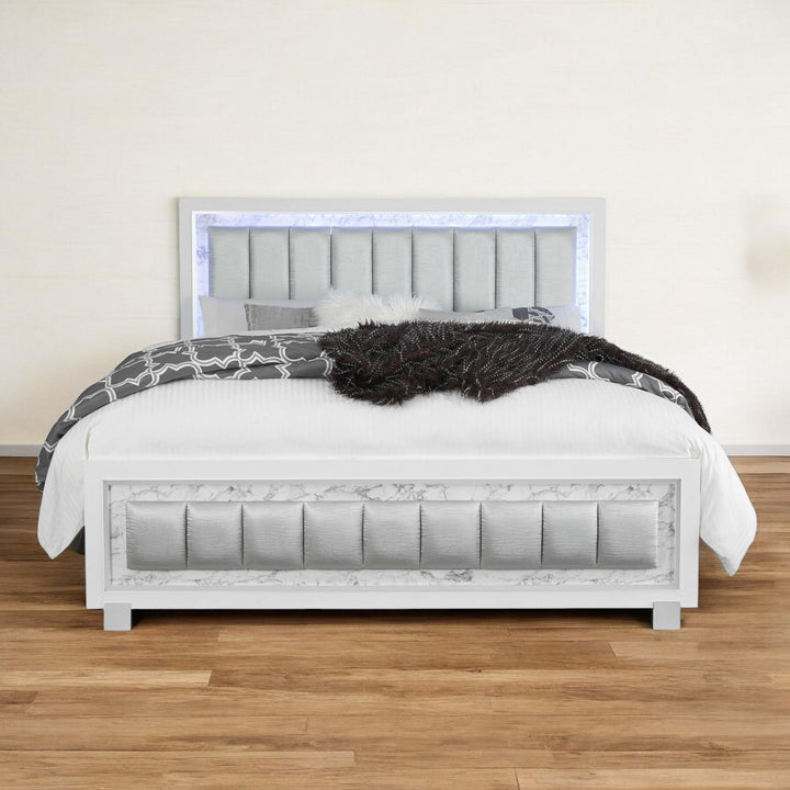 Solid Wood King White Upholstered Faux Leatherno Bed