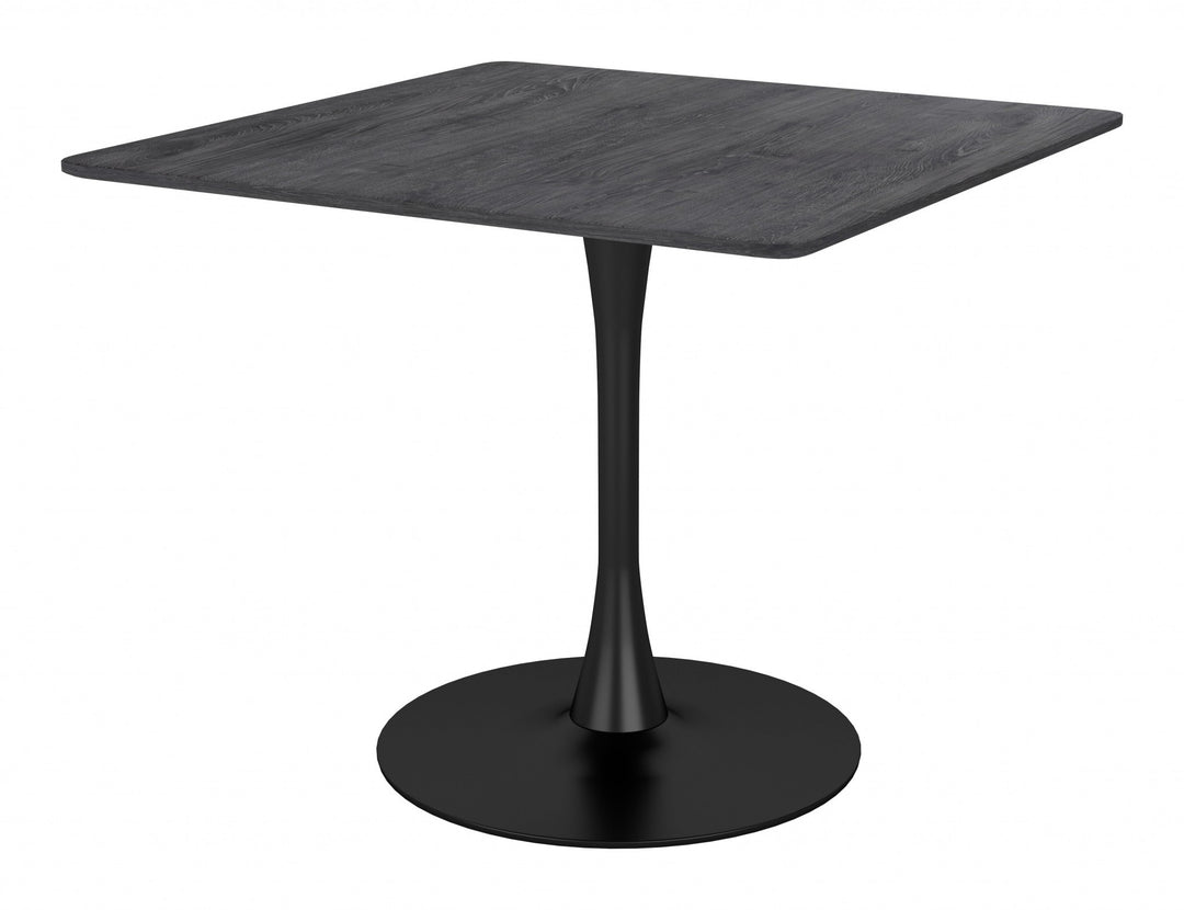 35" Black Square Steel Pedestal Base Dining Table