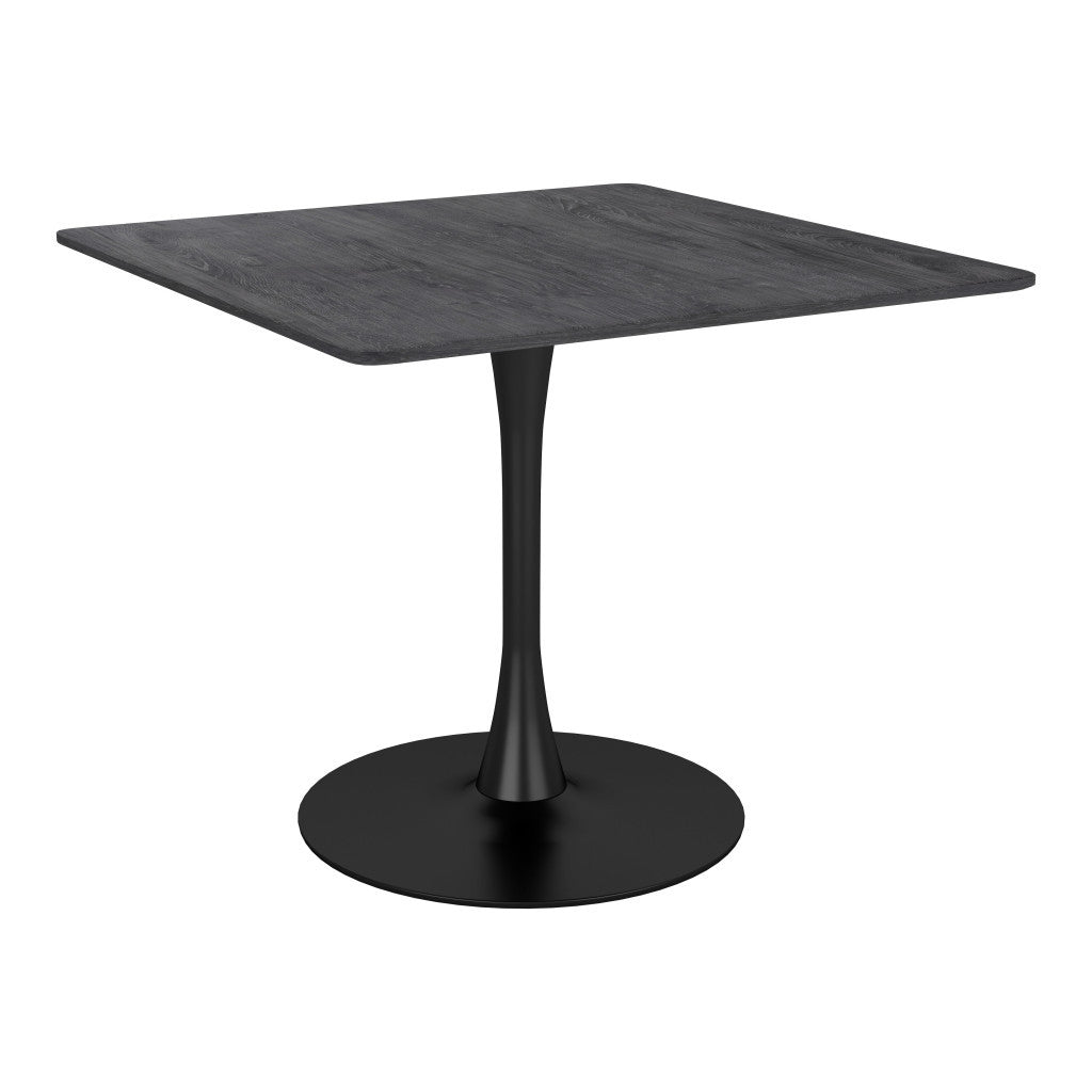 35" Black Square Steel Pedestal Base Dining Table