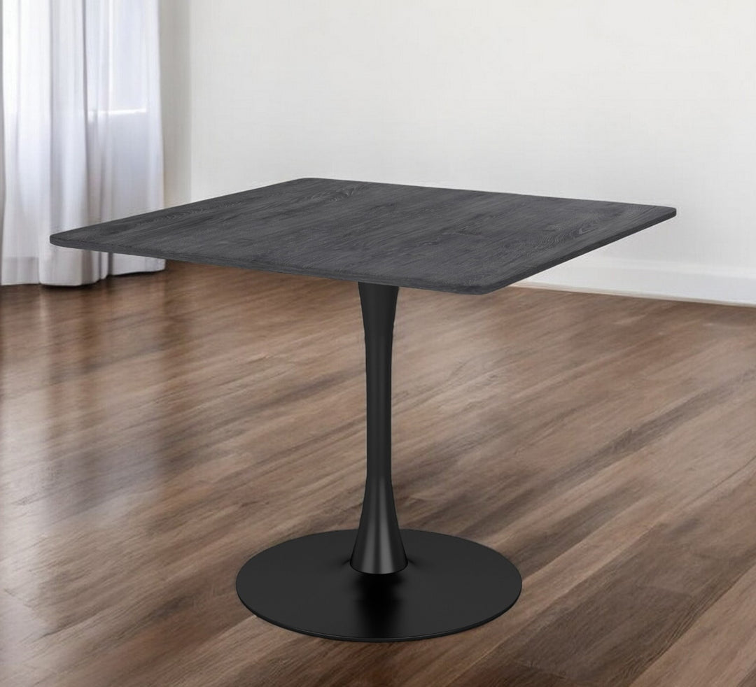 35" Black Square Steel Pedestal Base Dining Table