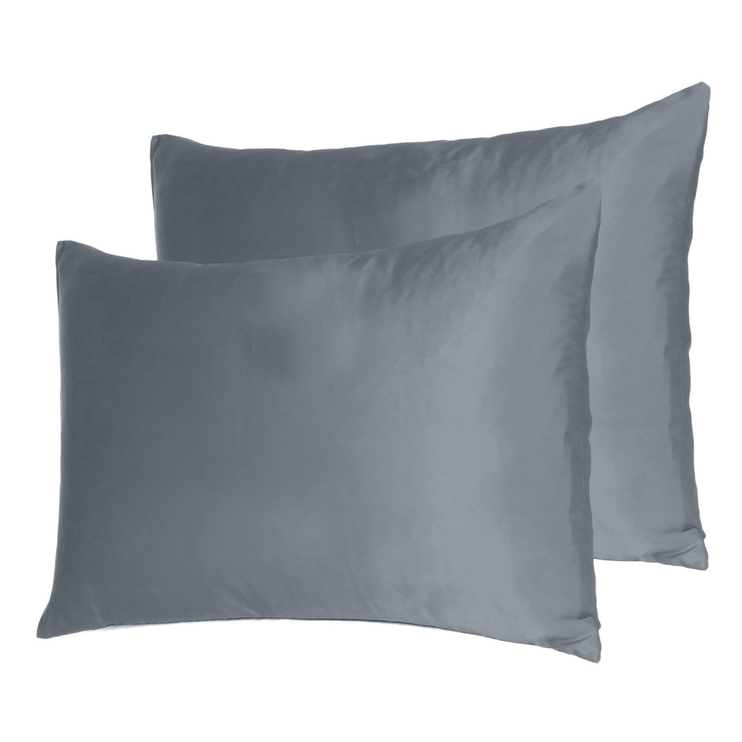 Dark Gray Dreamy Set Of 2 Silky Satin Standard Pillowcases