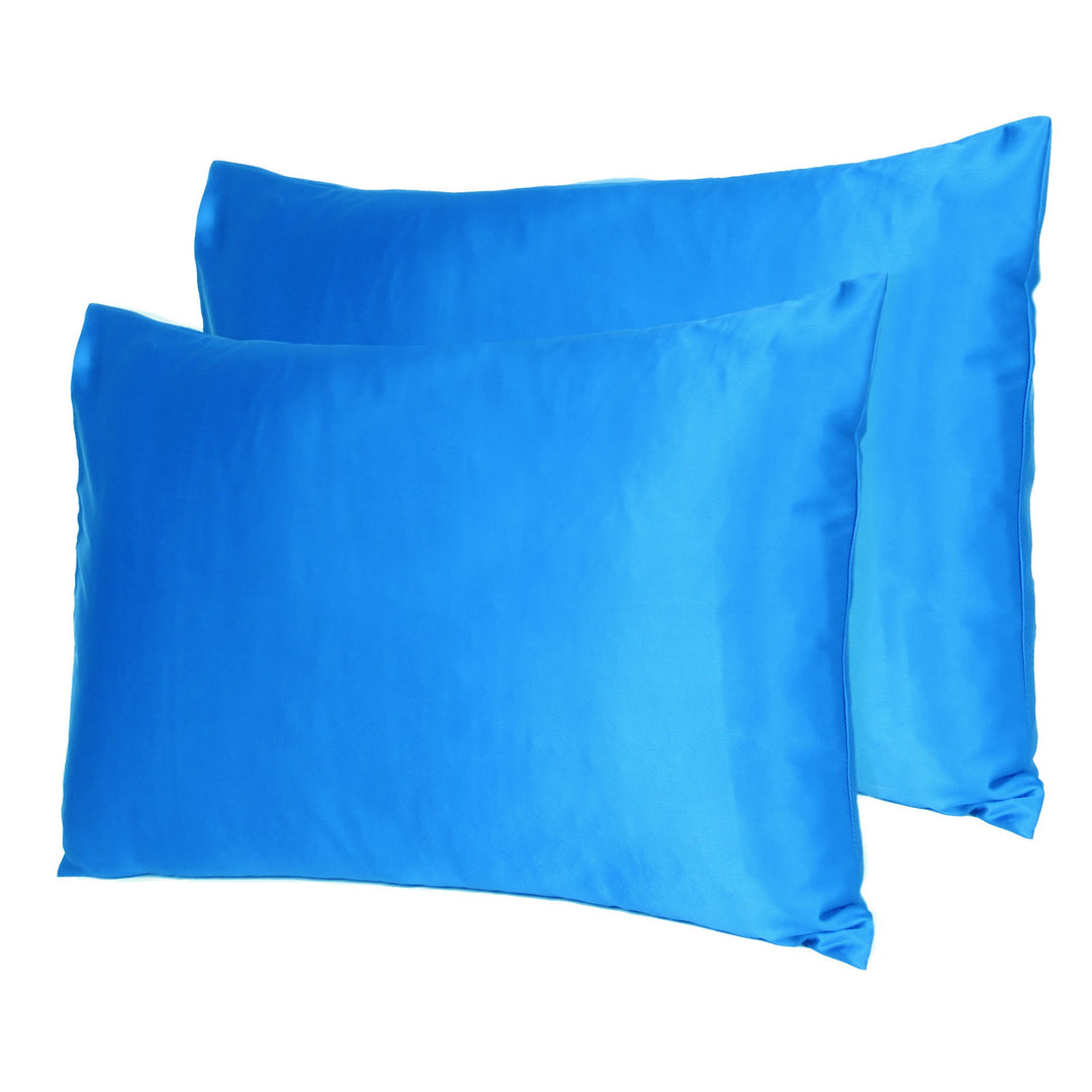 Blue Dreamy Set Of 2 Silky Satin Queen Pillowcases