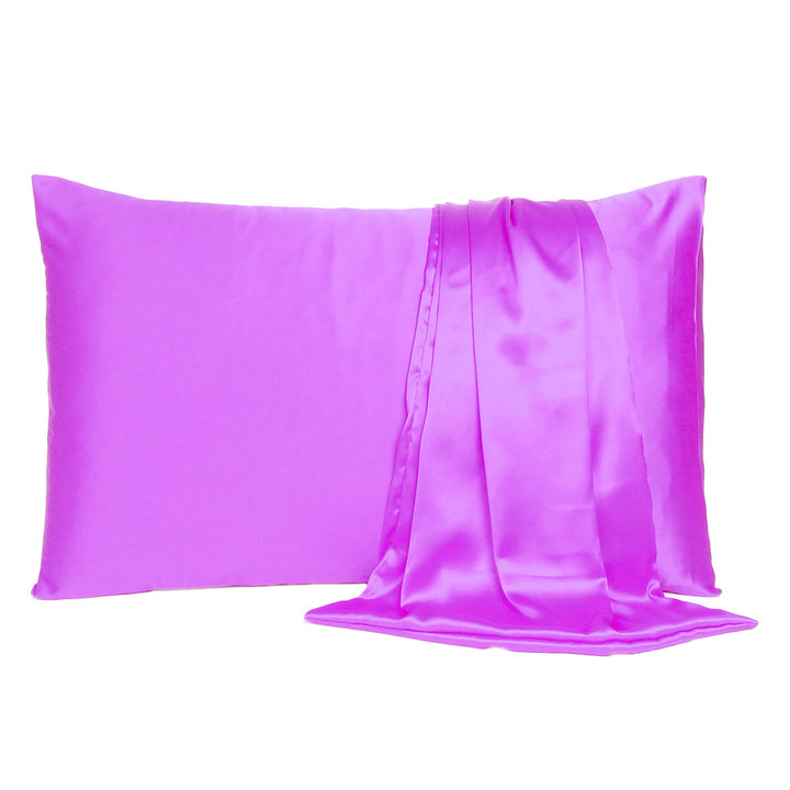 Violet Dreamy Set Of 2 Silky Satin Queen Pillowcases