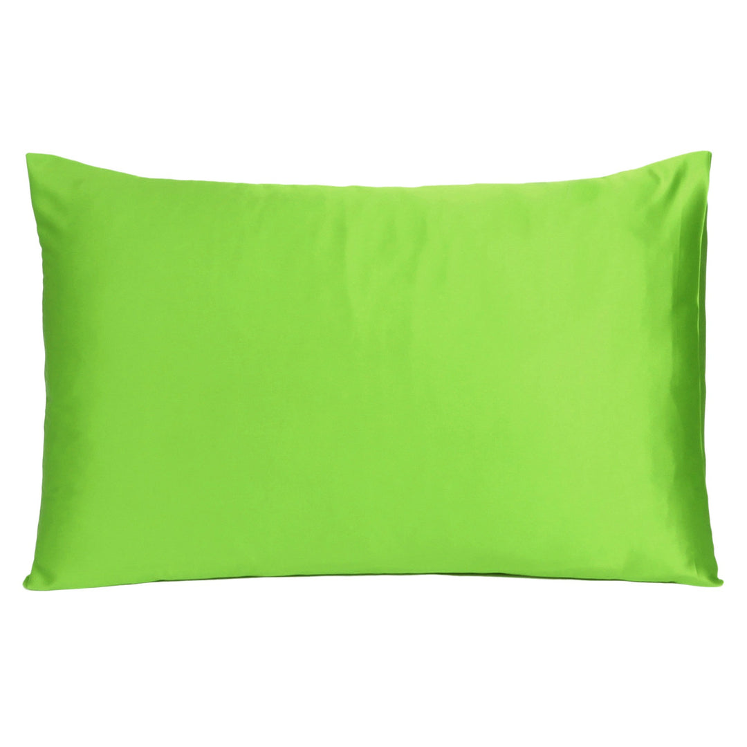 Bright Green Dreamy Set Of 2 Silky Satin Queen Pillowcases