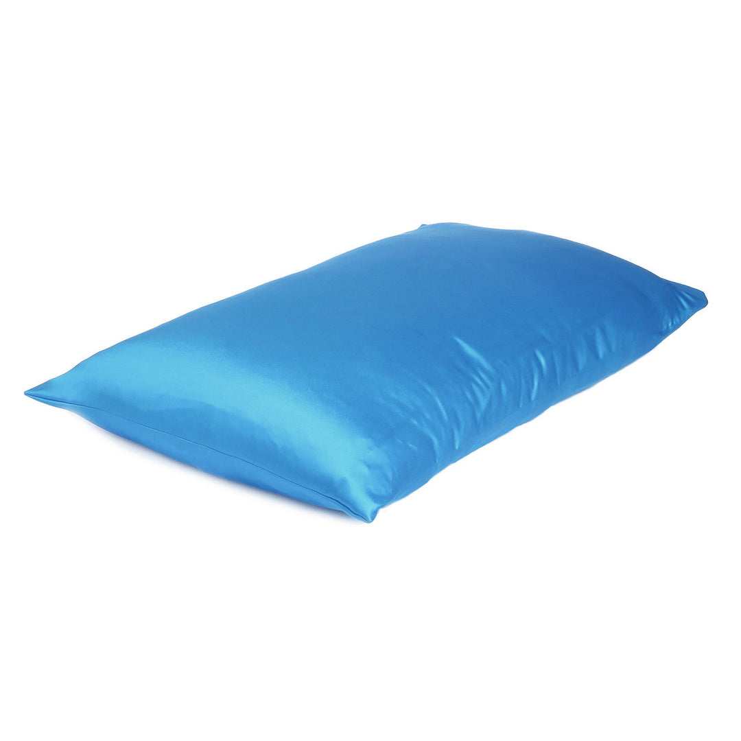 Bright Blue Dreamy Set Of 2 Silky Satin Queen Pillowcases