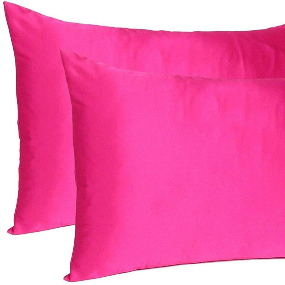 Fuchsia Dreamy Set Of 2 Silky Satin Queen Pillowcases