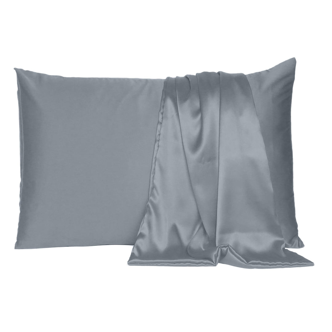 Dark Gray Dreamy Set Of 2 Silky Satin Queen Pillowcases