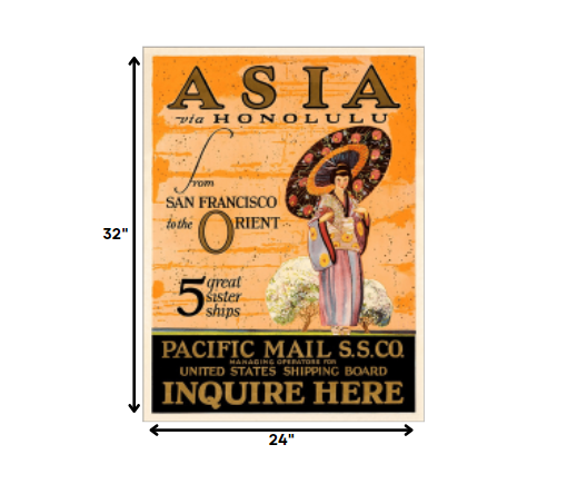 Asia via Honolulu Vintage Travel Unframed Print Wall Art