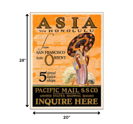 Asia via Honolulu Vintage Travel Unframed Print Wall Art