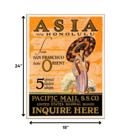 Asia via Honolulu Vintage Travel Unframed Print Wall Art