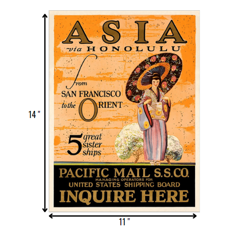 Asia via Honolulu Vintage Travel Unframed Print Wall Art