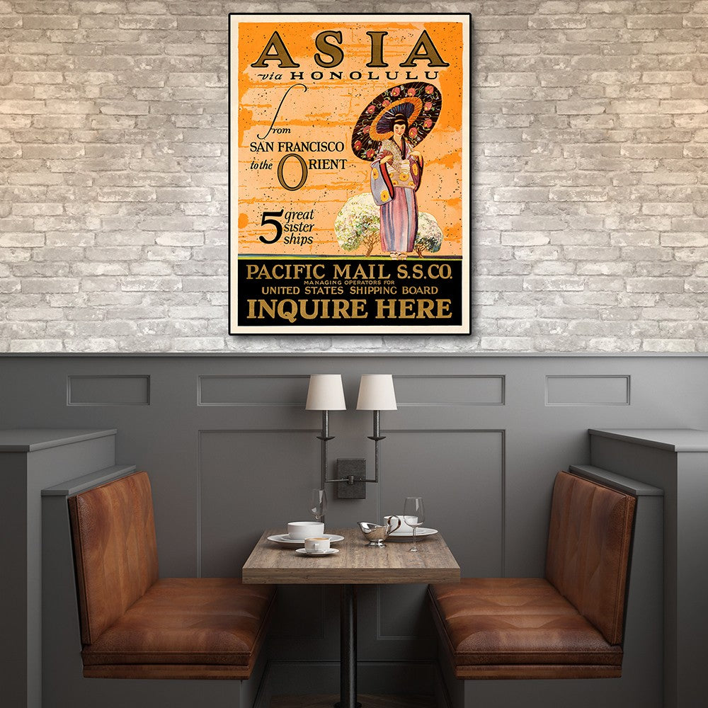 Asia via Honolulu Vintage Travel Unframed Print Wall Art