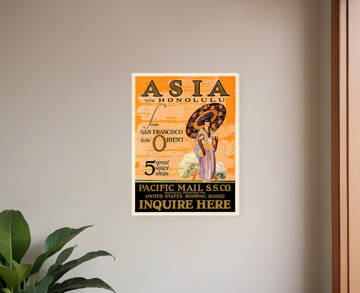 Asia via Honolulu Vintage Travel Unframed Print Wall Art