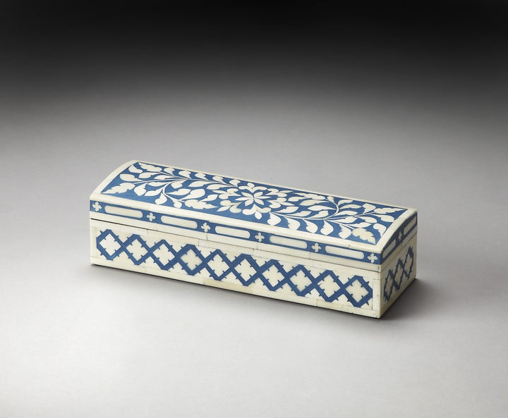 12" Ivory and Blue Bone Inlay Storage Box