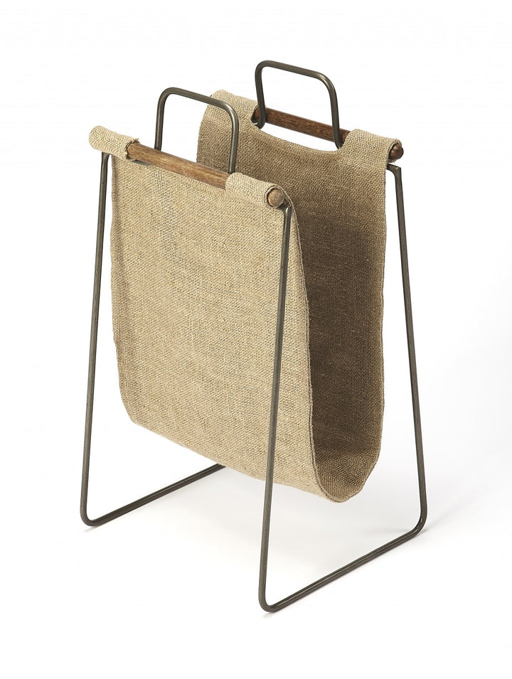 Hanging Burlap And Iron Magazine Rack