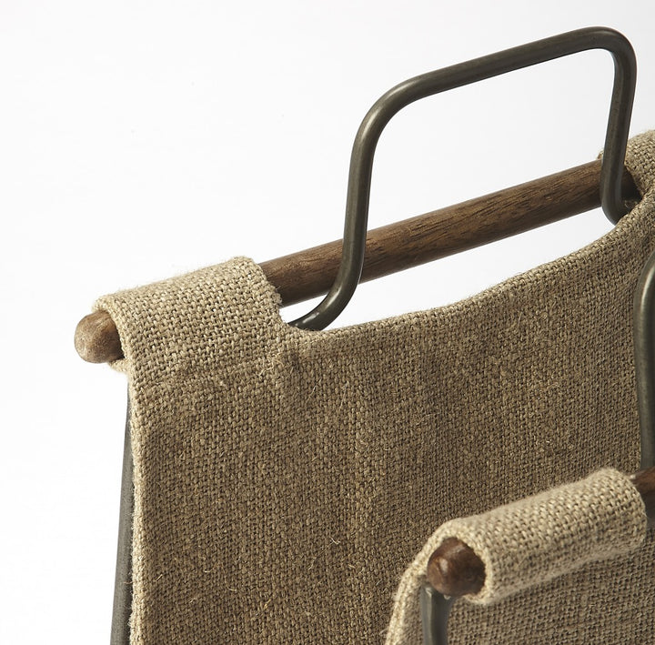 Hanging Burlap And Iron Magazine Rack