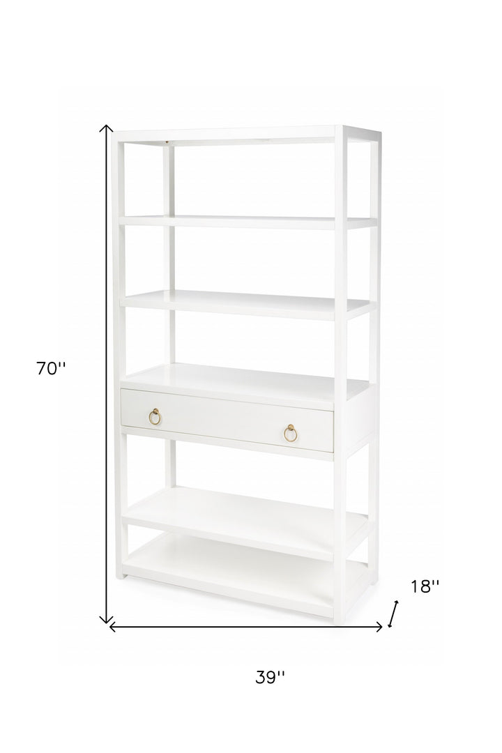 70" White Five Tier Standard Bookcase With One Drawer