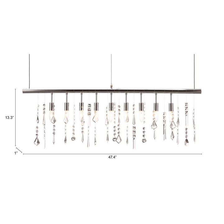 Silver Kitchen Island Nine Light Metal Dimmable Ceiling Light