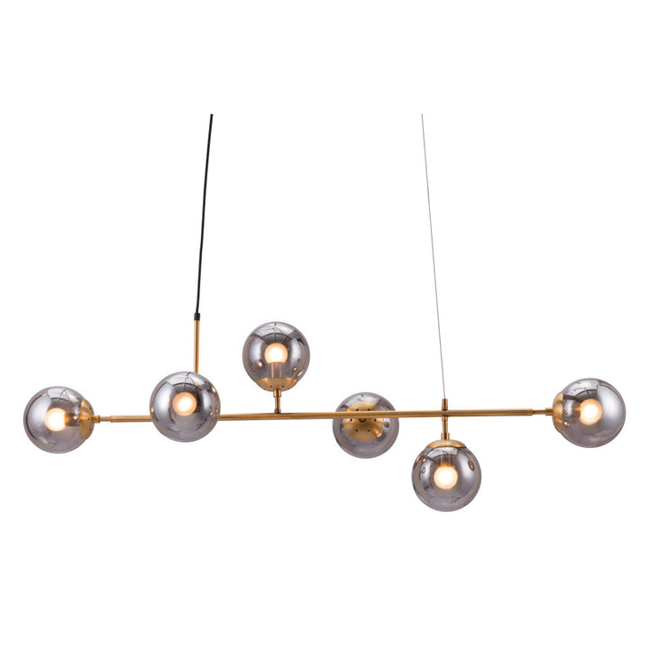 Gold Kitchen Island Six Light Metal Dimmable Ceiling Light With Clear Shades