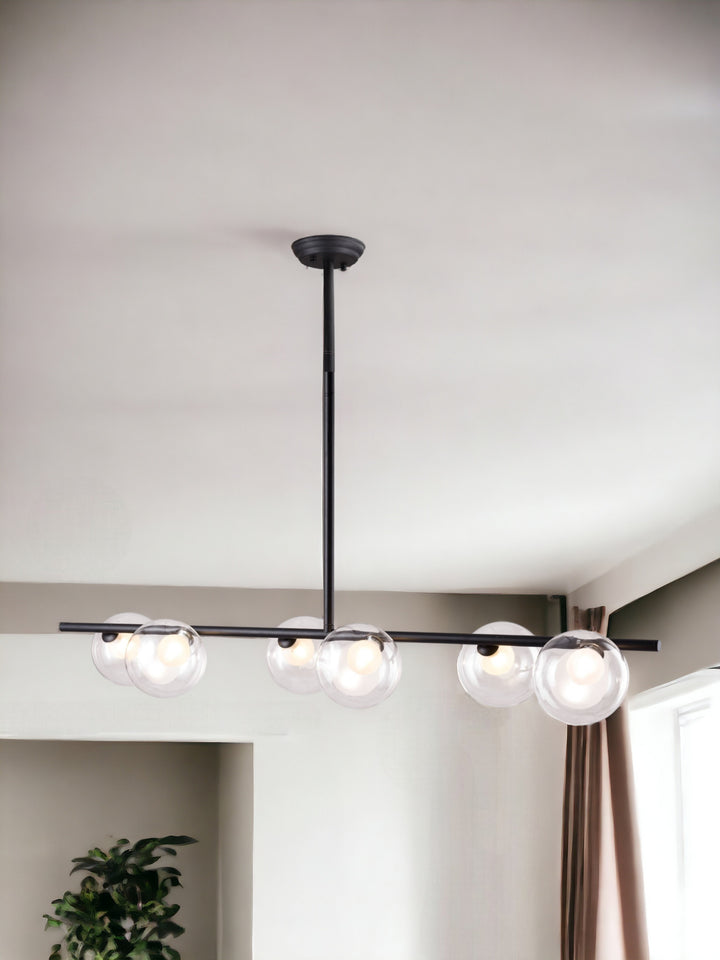 Black Kitchen Island Six Light Metal Ceiling Light