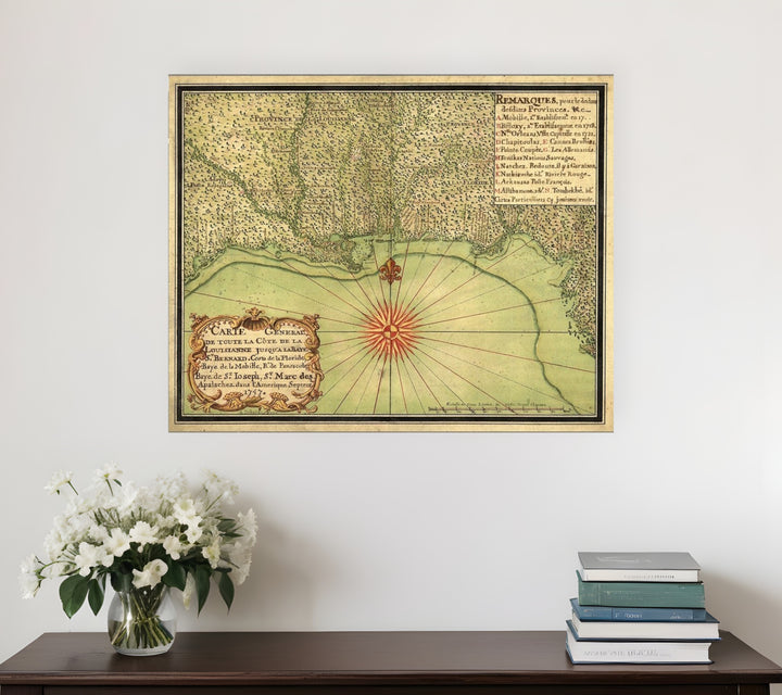 24" X 30" C1747 Map Of The Gulf Coast Vintage  Poster Wall Art