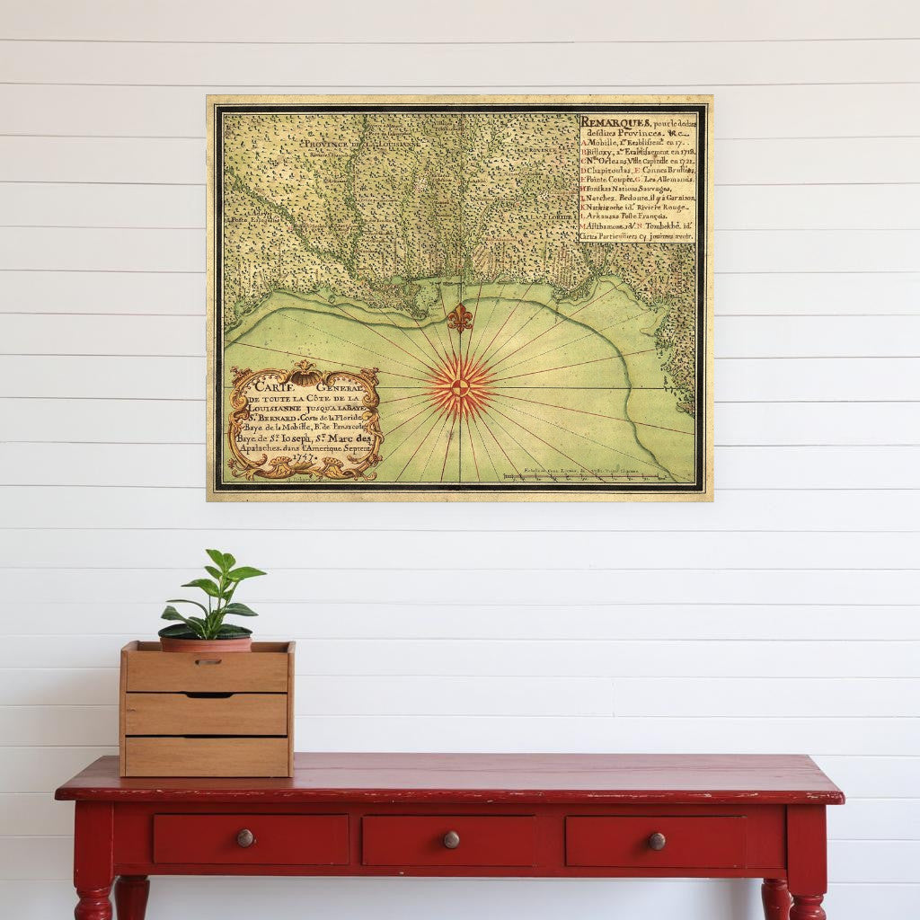 24" X 30" C1747 Map Of The Gulf Coast Vintage  Poster Wall Art