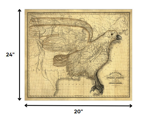 24" X 30" Eagle Map Of America C1833 Vintage  Poster Wall Art