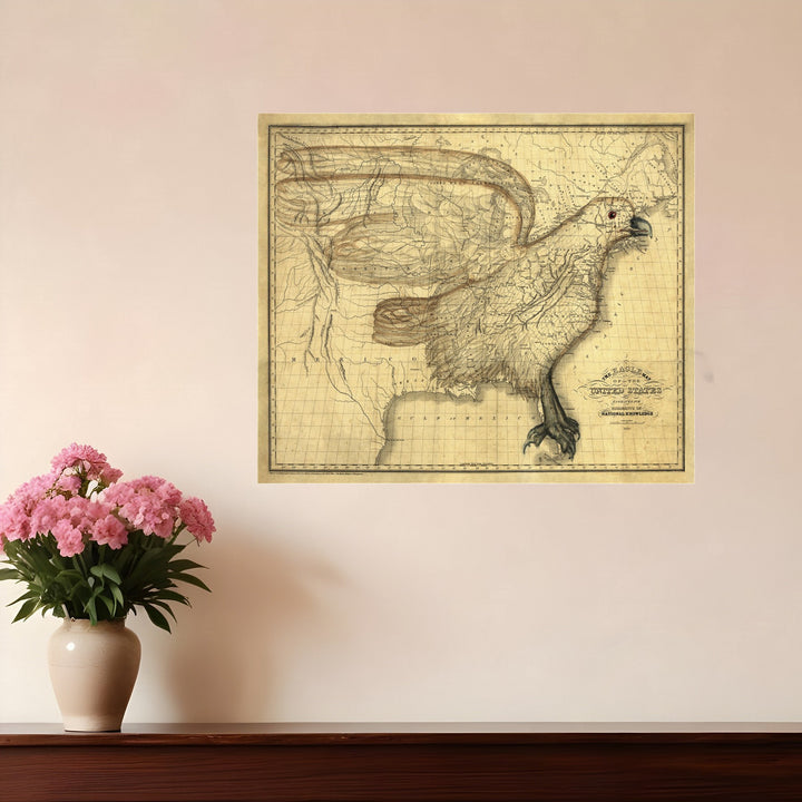 24" X 30" Eagle Map Of America C1833 Vintage  Poster Wall Art