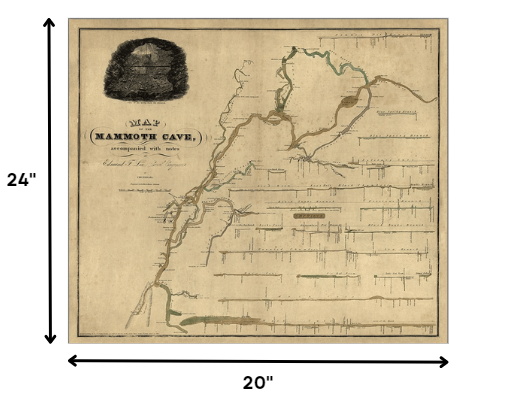 24" X 28" Map Of Kentucky Mammoth Cave Vintage  Poster Wall Art