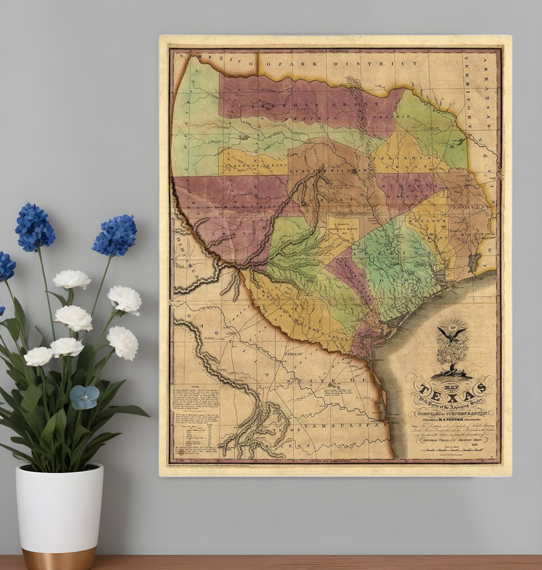 24" X 30" Texas And Surroundings C1837 Vintage Map Poster Wall Art