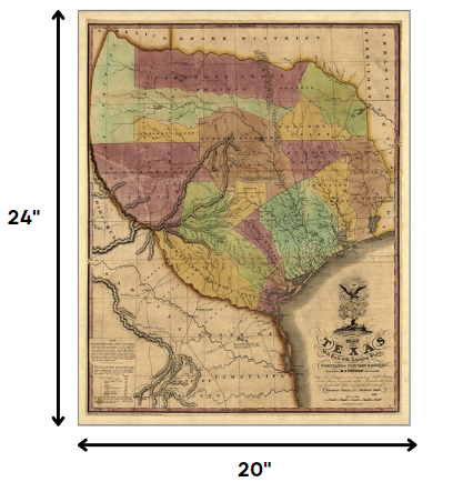 24" X 30" Texas And Surroundings C1837 Vintage Map Poster Wall Art