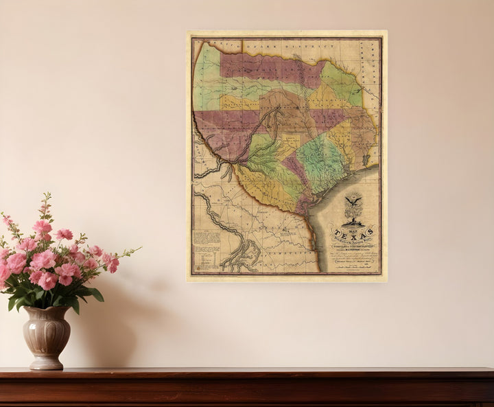 24" X 30" Texas And Surroundings C1837 Vintage Map Poster Wall Art