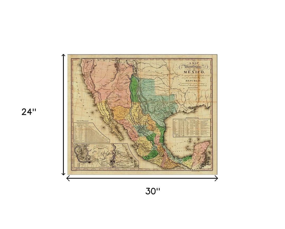 Vintage 1846 Map Of Mexico Unframed Print Wall Art