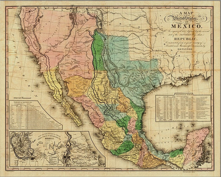 Vintage 1846 Map Of Mexico Unframed Print Wall Art