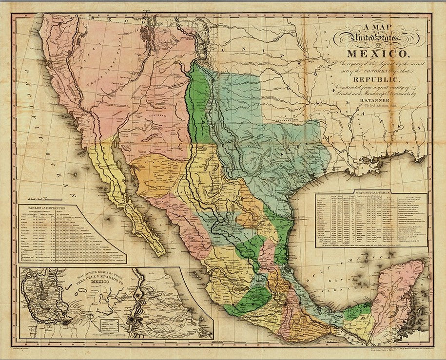 Vintage 1846 Map Of Mexico Unframed Print Wall Art