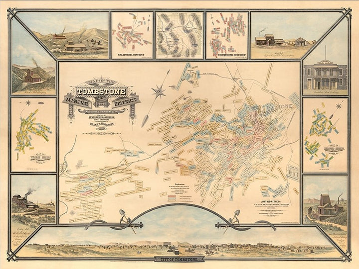 24" X 32" Map Of Tombstone Mining District Vintage Travel Poster Wall Art