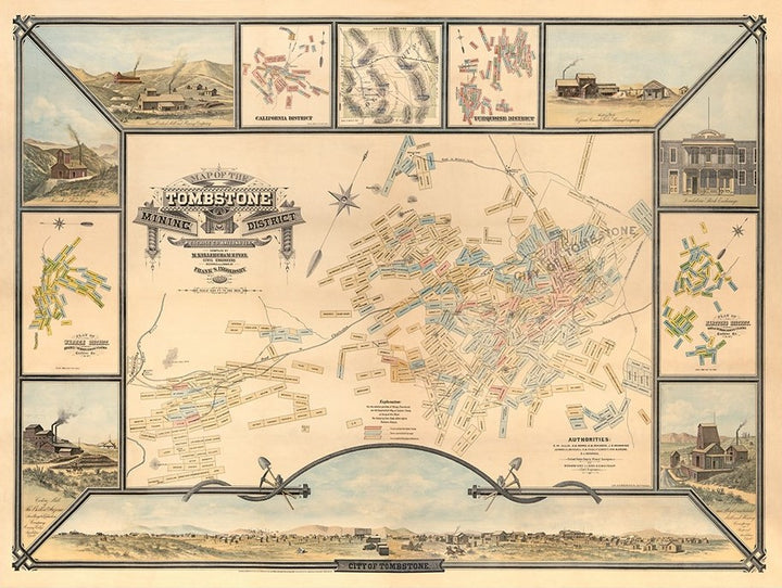 24" X 32" Map Of Tombstone Mining District Vintage Travel Poster Wall Art