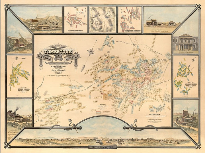 24" X 32" Map Of Tombstone Mining District Vintage Travel Poster Wall Art