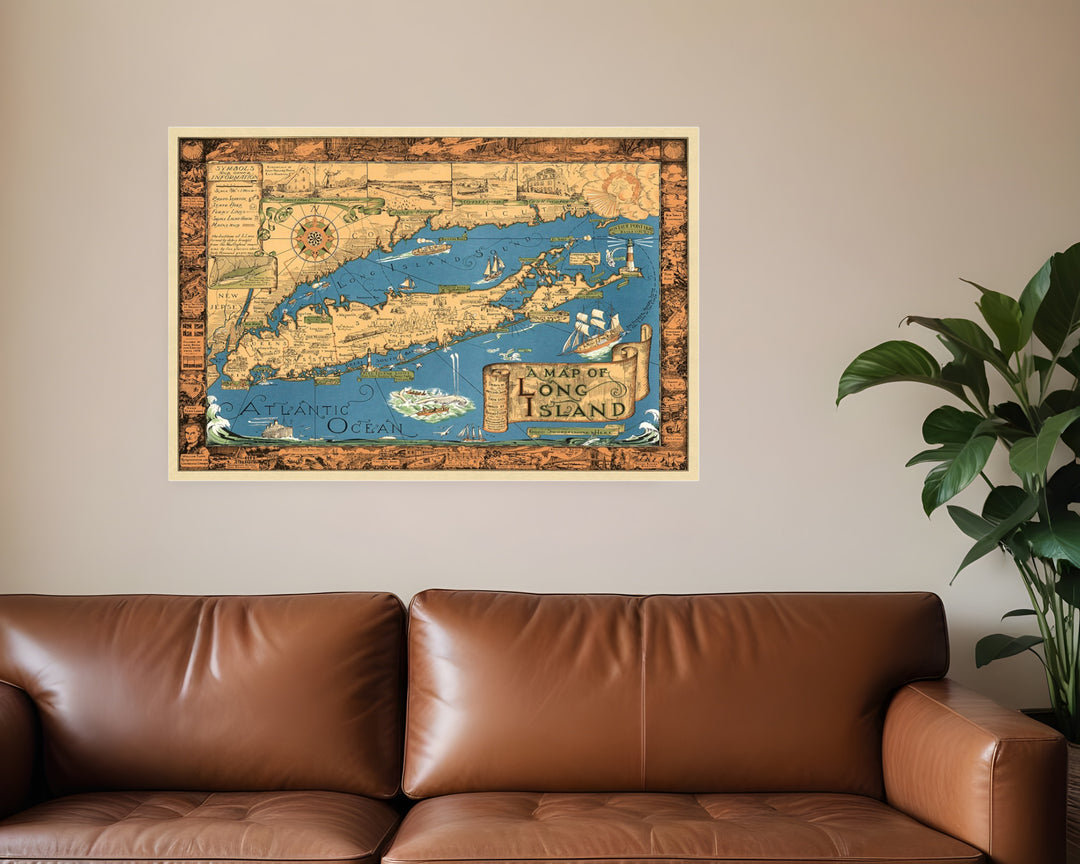 20" X 30" Vintage 1933 Map Of Long Island Wall Art