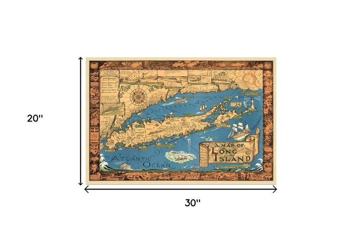 20" X 30" Vintage 1933 Map Of Long Island Wall Art