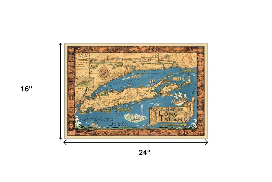 20" X 30" Vintage 1933 Map Of Long Island Wall Art